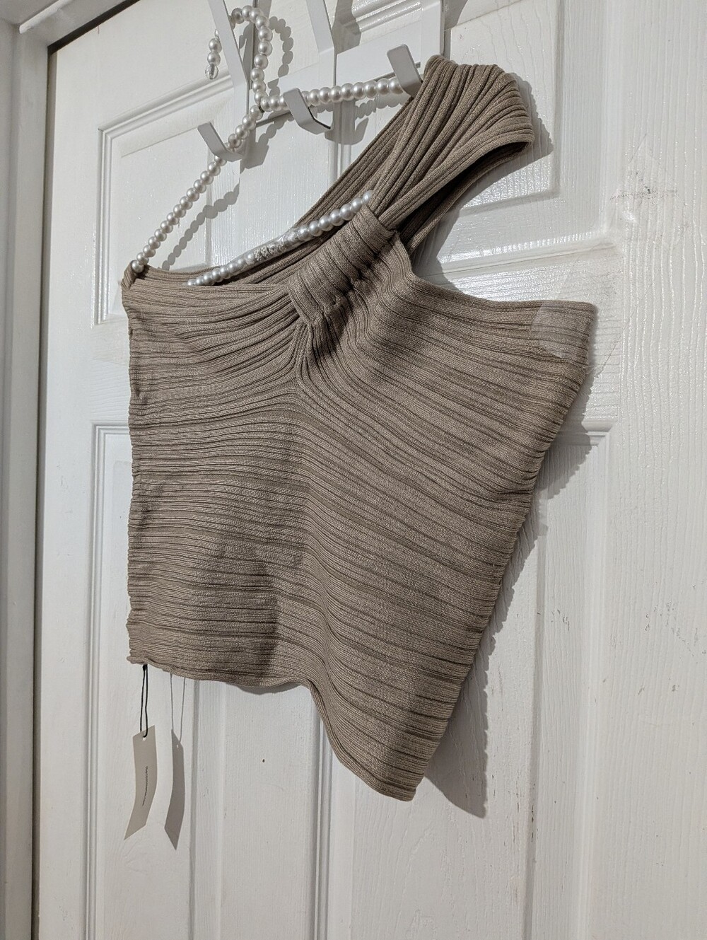 Commense Twisted One Shoulder Ribbed Knit Top - Picture 12 of 13